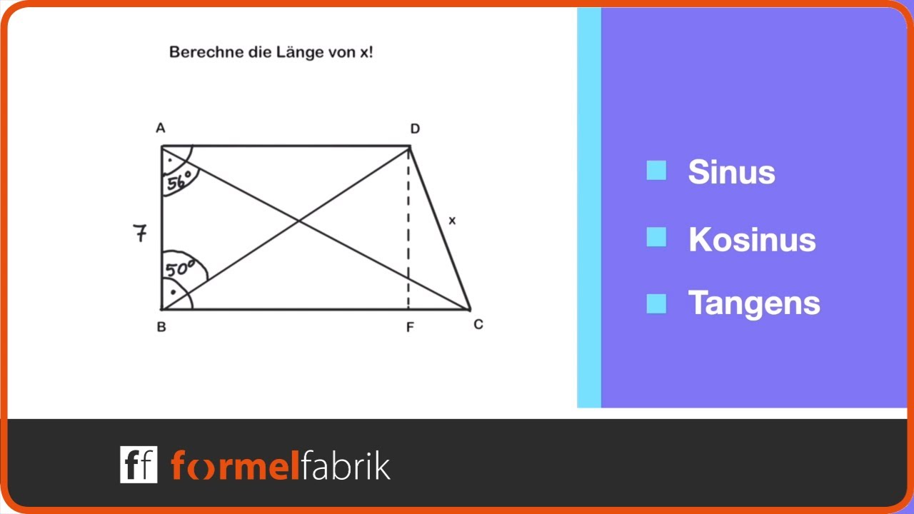 Trigonometrie  (Sinus - Kosinus - Tangens) Strecke in Trapez bestimmen - Video 6