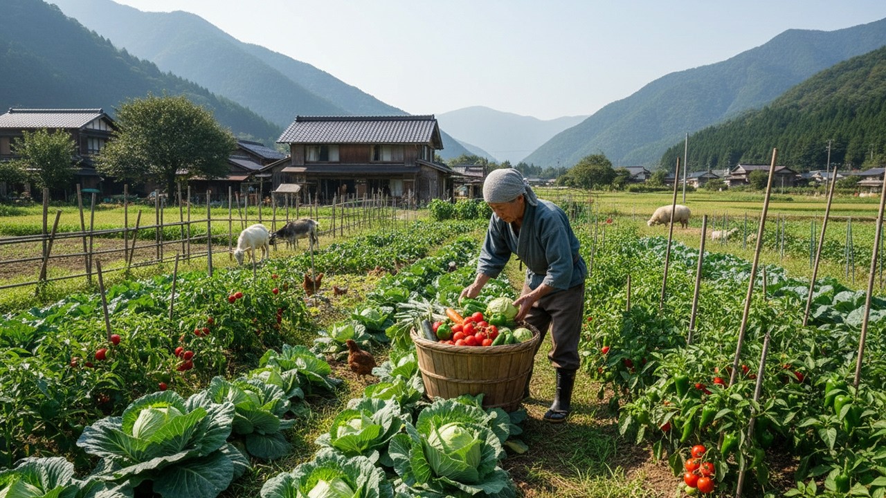 Harvest Day in a Japanese Village Vegetable Garden – Simple Living in the Mountain Valley