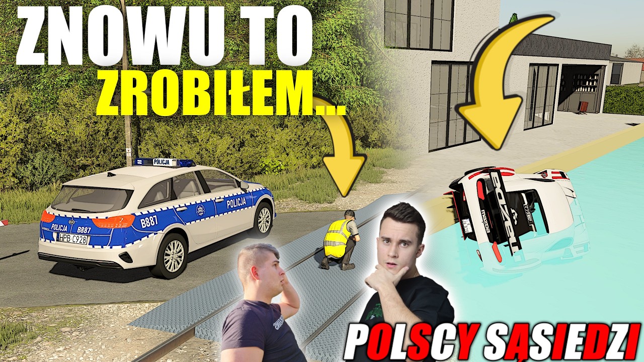 POLICJANT PRZEGIĄŁ WIĘC TRAFIŁ NA TORY? 😱 MUSIAŁEM UTOPIĆ AUTO W BASENIE┃POLSCY SĄSIEDZI S2┃364