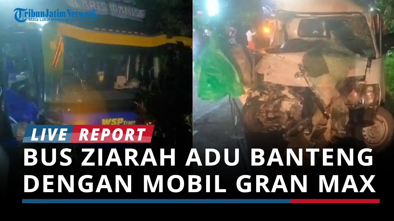 Bus Ziarah Adu Banteng dengan Mobil Pikap Gran Max, Akibatnya Sopir Pikap Mengalami Patah Kaki.