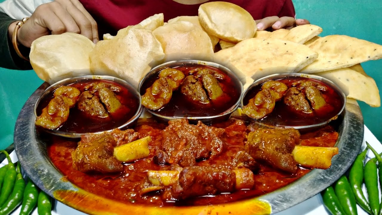 Mukbang - Spicy Mutton curry With Puri Spicy Chicken Liver Curry Butter Naan | Spicy Eating