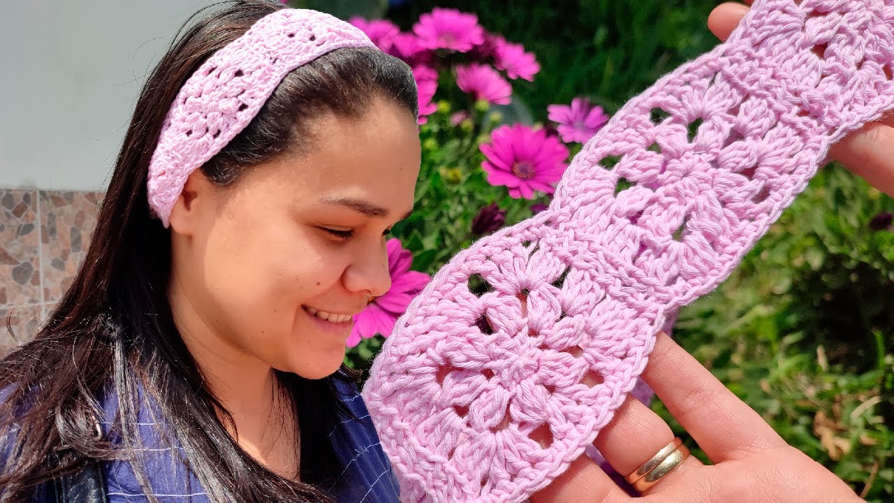 DIADEMA O CINTILLO tejido A CROCHET hecha con GRANNYS | Lanitas y Colores