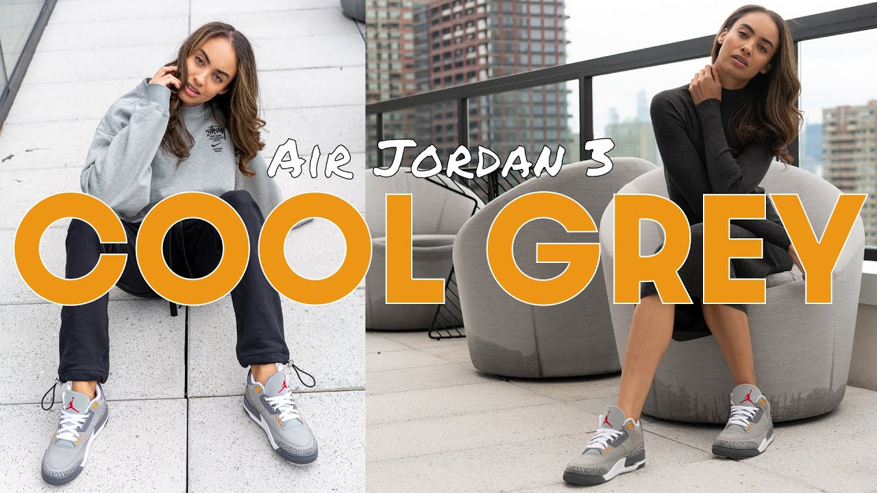 AIR JORDAN 3 COOL GREY ON FOOT Review and Styling Haul: A SLEEPER COLORWAY?  Adult vs GS Sizing