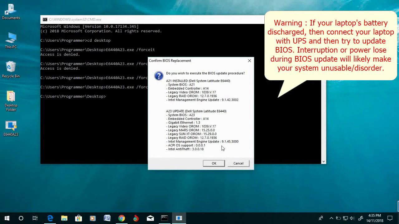 Update install BIOS forcefully without Battery / damaged battery or battery below 10% in Dell Laptop
