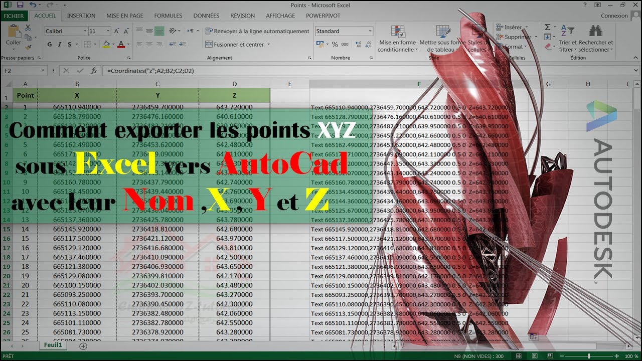 Comment exporter les points (XYZ) sous Excel vers AutoCad avec leur : Nom ,X , Y et Z