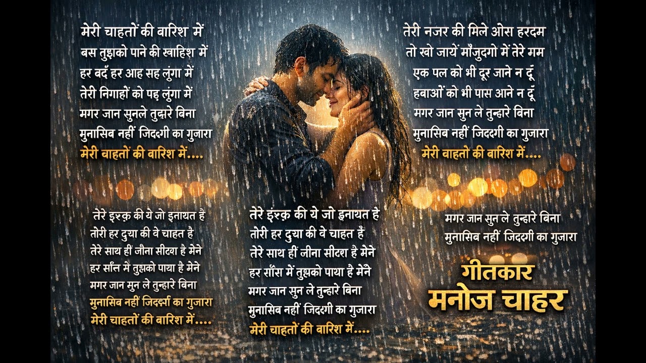 Meri Chahton Ki Barish Me मेरी चाहतों की बारिश में | Romantic Hindi Song | Lyrics By – Manoj Chahar
