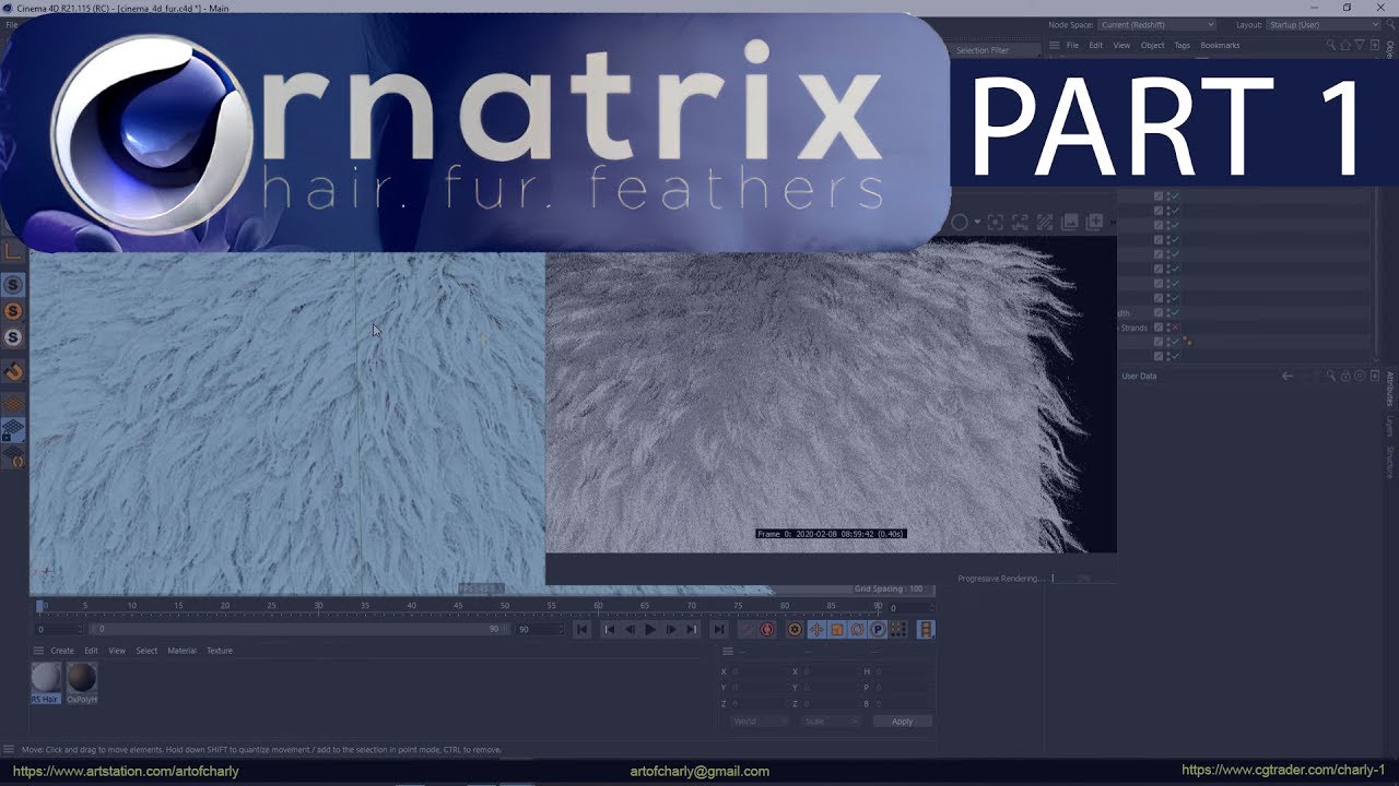 Ornatrix Cinema 4d tutorial. Part 1. Intro and the creation of fur. Redshift IPR.