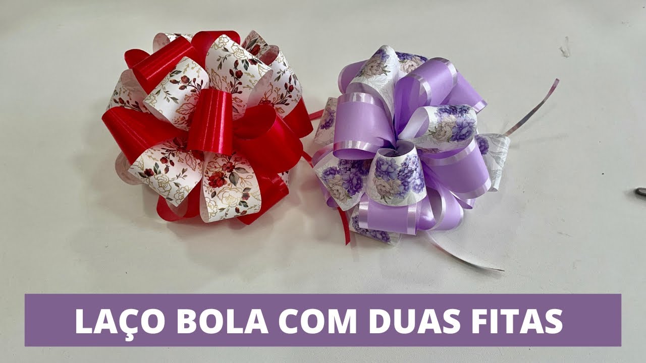 COMO FAZER LAÇO BOLA COM DUAS CORES DE FITA PLÁSTICA