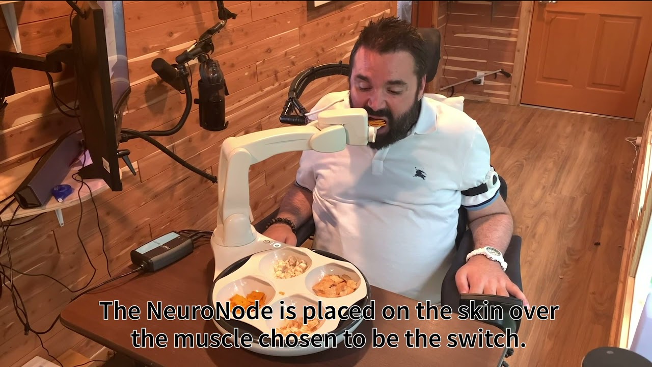 Quadriplegic uses Obi Robot + NeuroNode for Independent Eating! [Adaptive Eating Device]