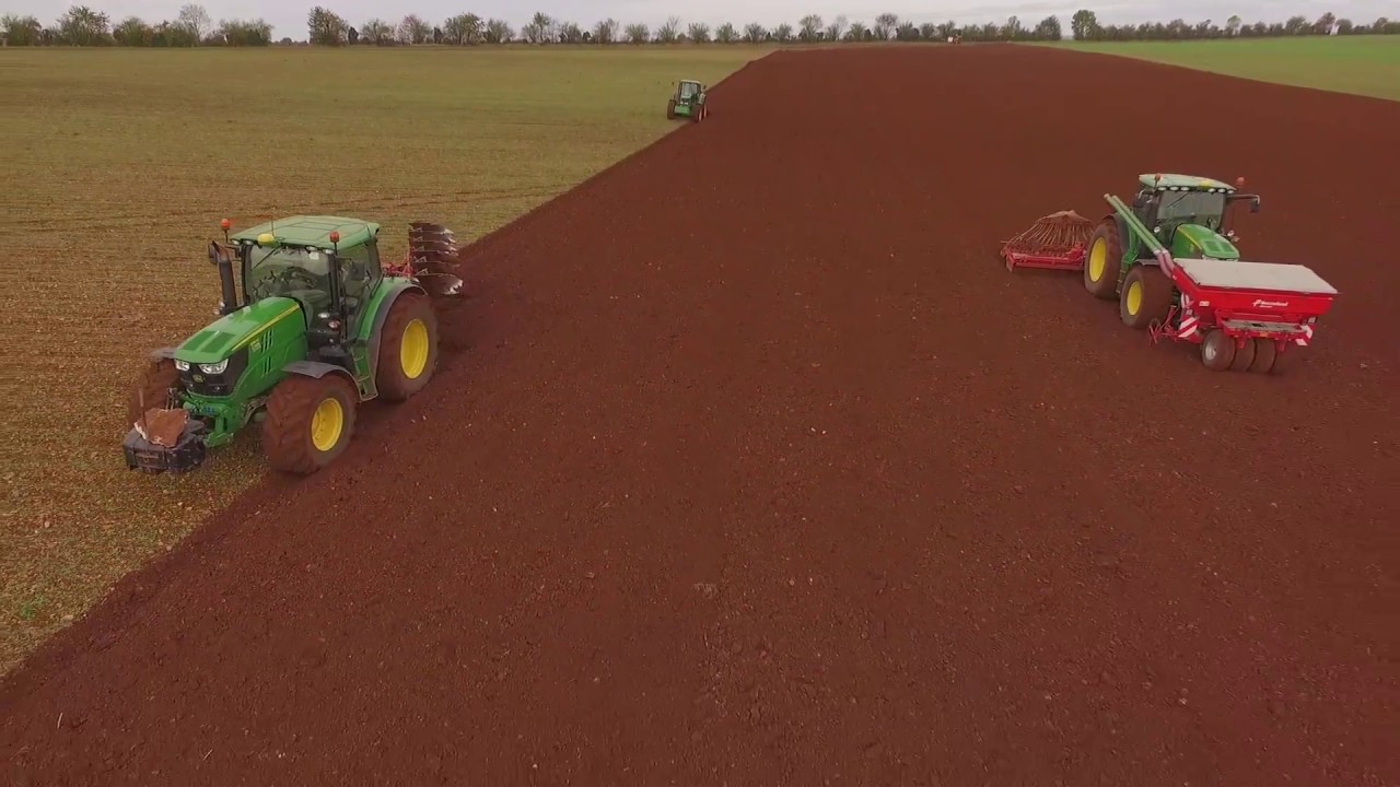 Semis de blé 2018/ Kverveland  6m / 2 charrues 6 socs/ 3 John Deere