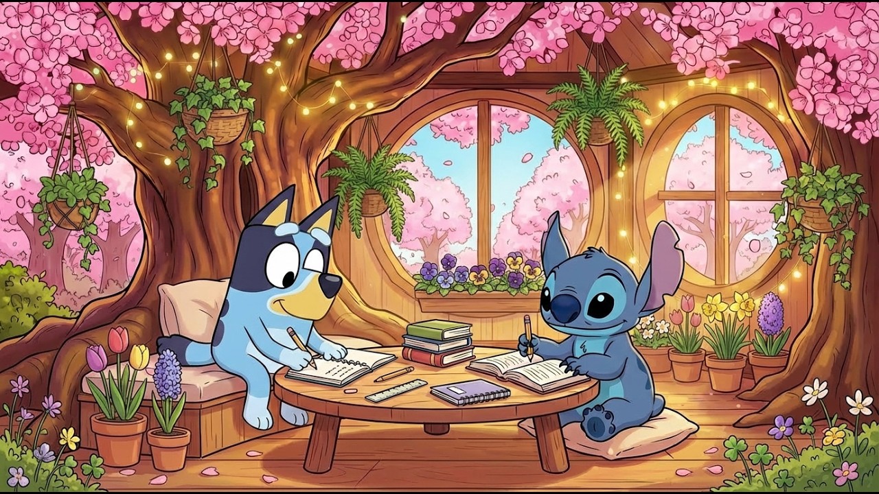 Stitch & Blucy Treehouse Spring Study 🌳 Classroom Lofi for Focus & Work 🌸 Warm Blossom Retreat