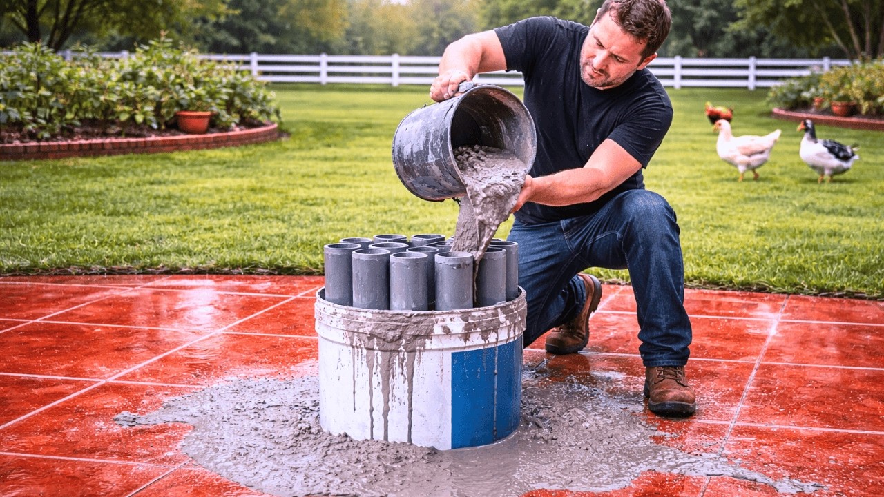 From Trash to Treasure: Beautiful Cement Planter with PVC Pipes & Paint Bucket | DIY Garden Project