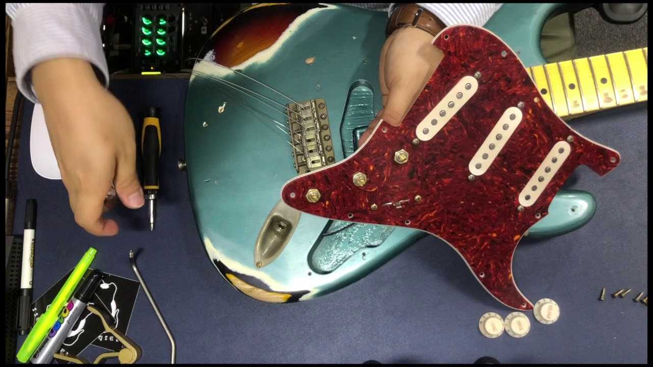 기타 픽가드 교체 (Nash Guitar 내쉬기타) 톨토이즈 픽가드 교체기~ 내쉬 픽가드 교체