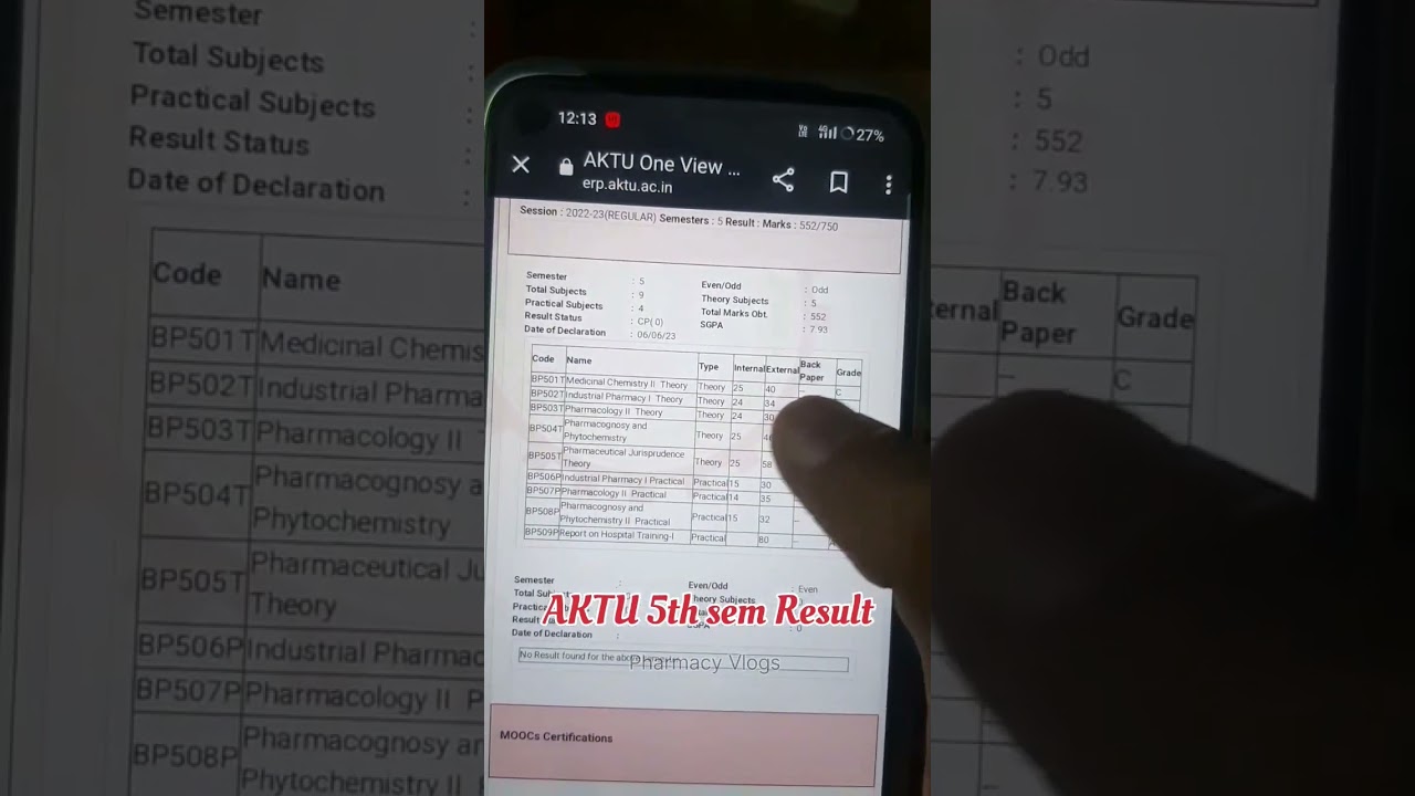 AKTU Bpharm 5th semester result #oddsemresult #akturesult #aktu