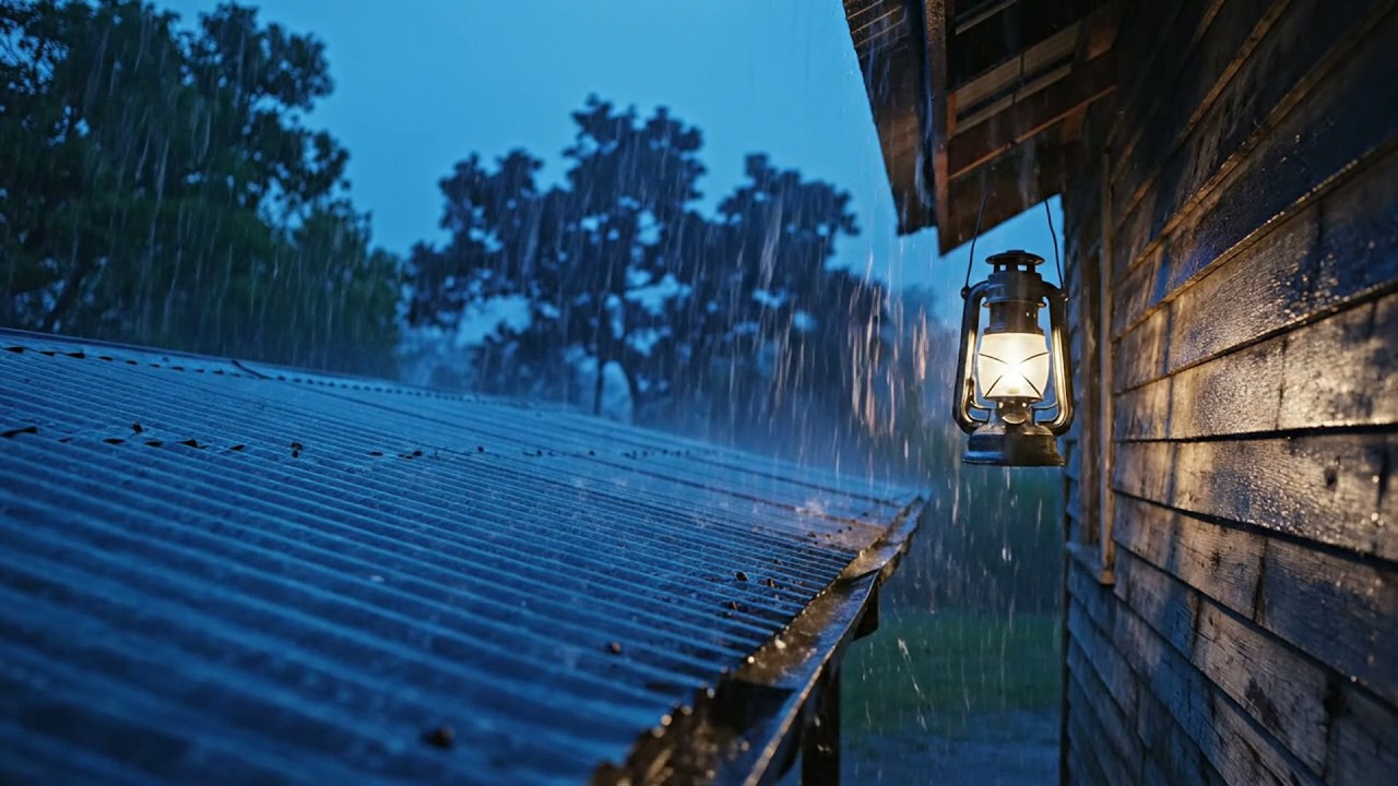 Sonidos de lluvia para dormir sin anuncios - ASMR Lluvia poderosa en el techo de lámina para al...