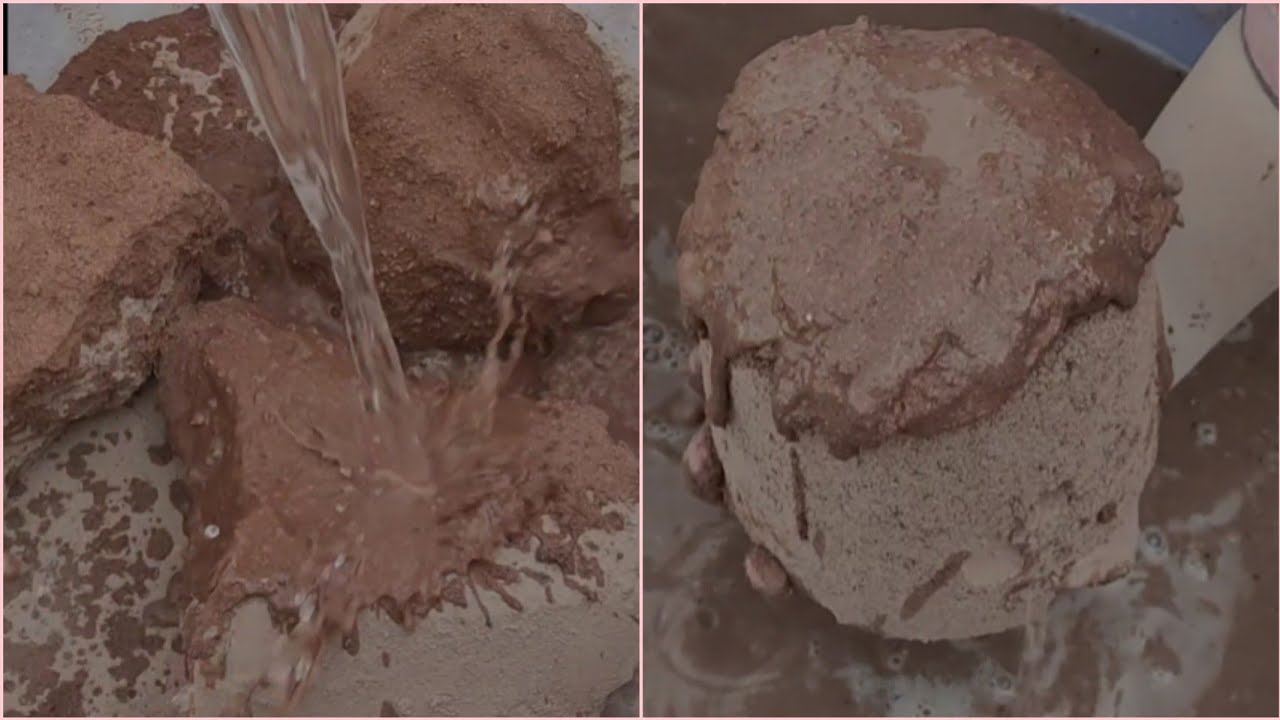 ASMR: super soft dusty red sand crumble dry+water/#2vid com/mouthwatering texture/subscribe plz