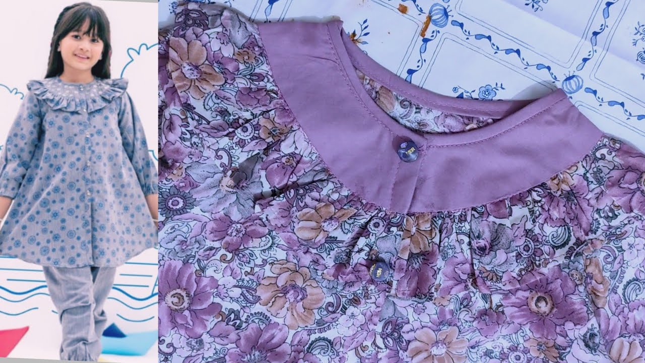 Round yoke ruffle kurti dress for little girls