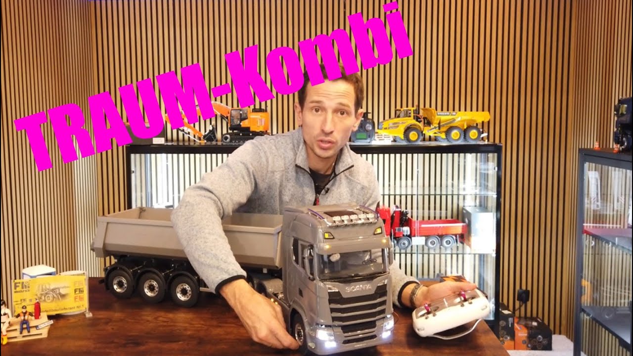 6x6 Zugmaschine mit Hydraulik-Mulde Auflieger, Sattelzugmaschine Modell Truck remote controlled