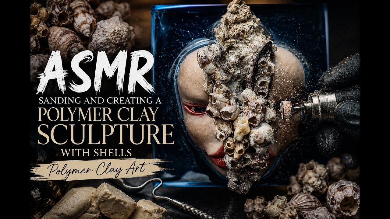 ASMR: Sanding and Creating a Polymer Clay Sculpture with Shells | Polymer Clay Art. 
