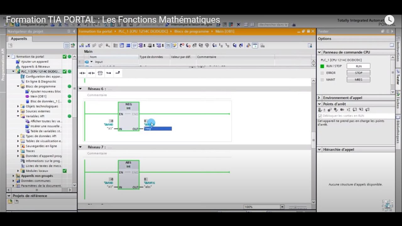 Formation TIA PORTAL Ep 2 : Les Fonctions Mathématiques