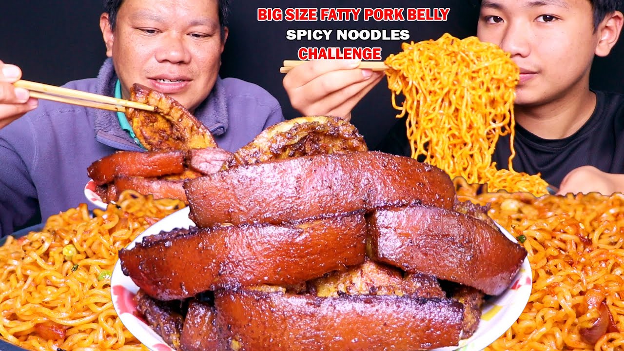 PORK SEKUWA 🐷 BIG SIZE FATTY PORK BELLY 🔥 SPICY NOODLES CHALLENGE | SPICY FOOD EATING 