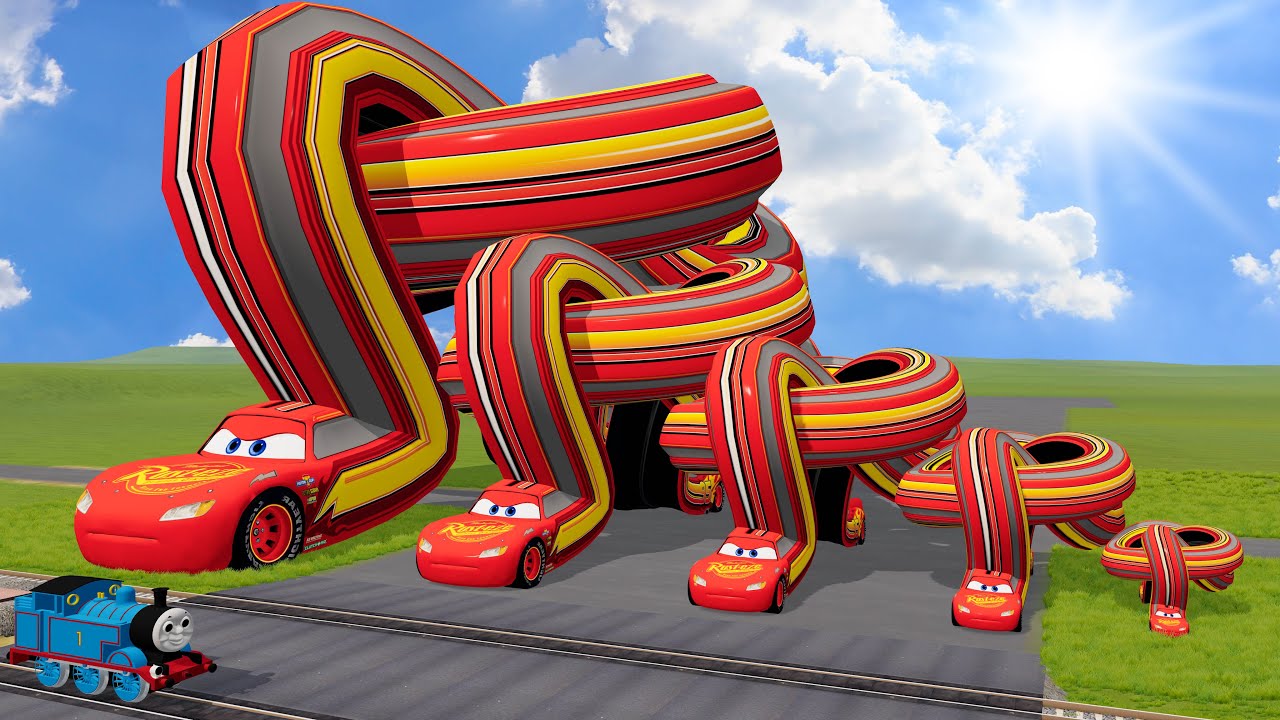 Big & Small Long Knot Lightning Mcqueen vs Trains Thomas | BeamNG.Drive