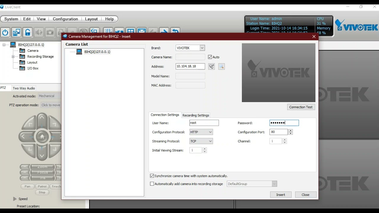 Vivotek Vast Server Camera Add