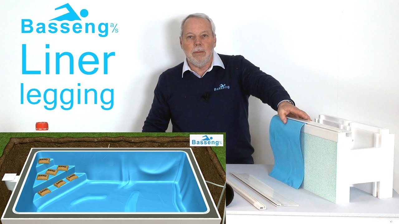 Liner legging i svømmebasseng, montering av PVC bassengduk.