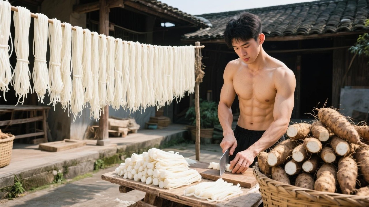 Harvesting Fresh Chinese Yams From The Field And Transforming Them Into Traditional Starch Noodles