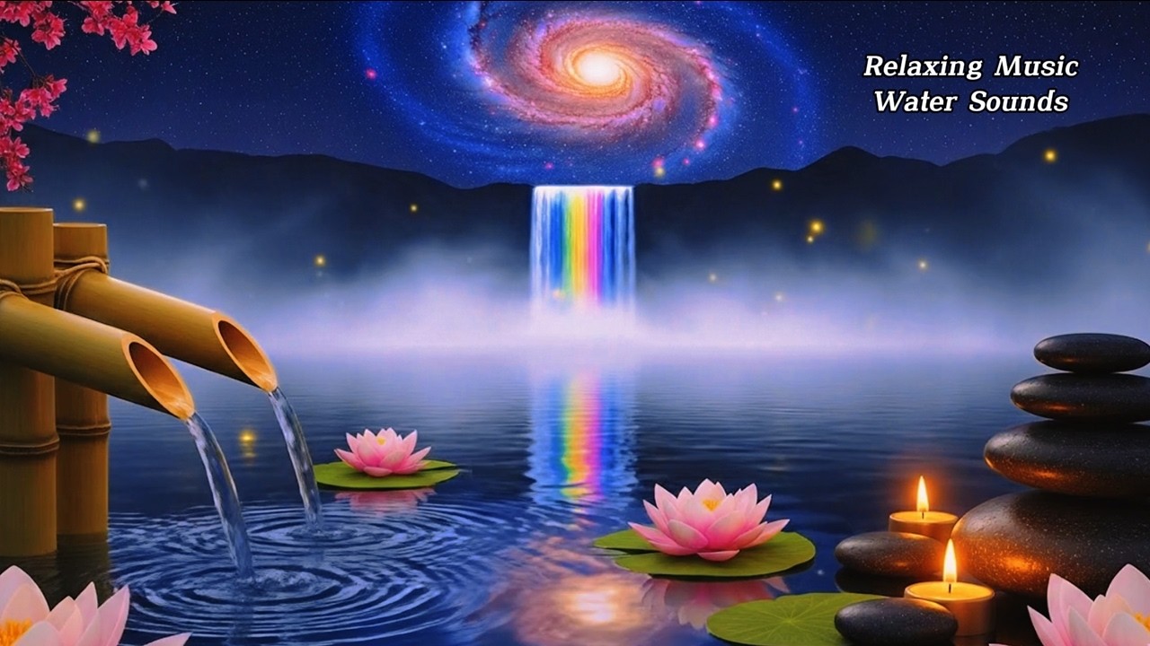 Peaceful Night Ambience ✨ Flowing Water & Soft Music for Deep Meditation & Healing
