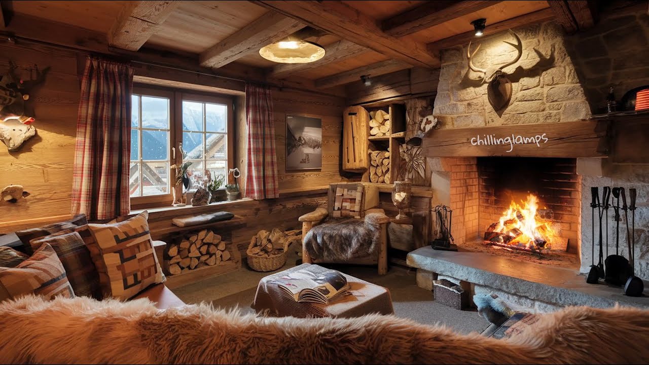 🏡 CHALET MONTAGNARD EN BOIS – CHALEUREUX ET APAISANT | Crépitement du feu, neige dehors | ASMR ❄️🌇🍂