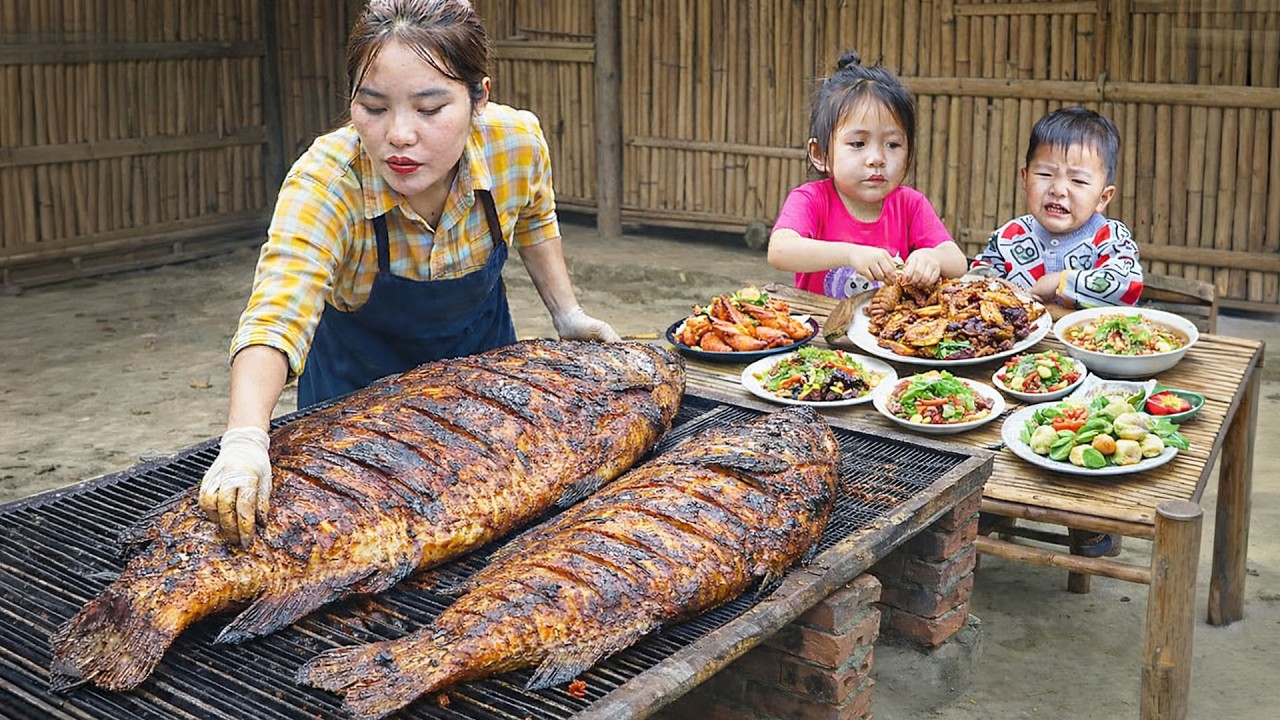 How to make giant fried fish with my daughter to sell at the market - Cook fish for the children