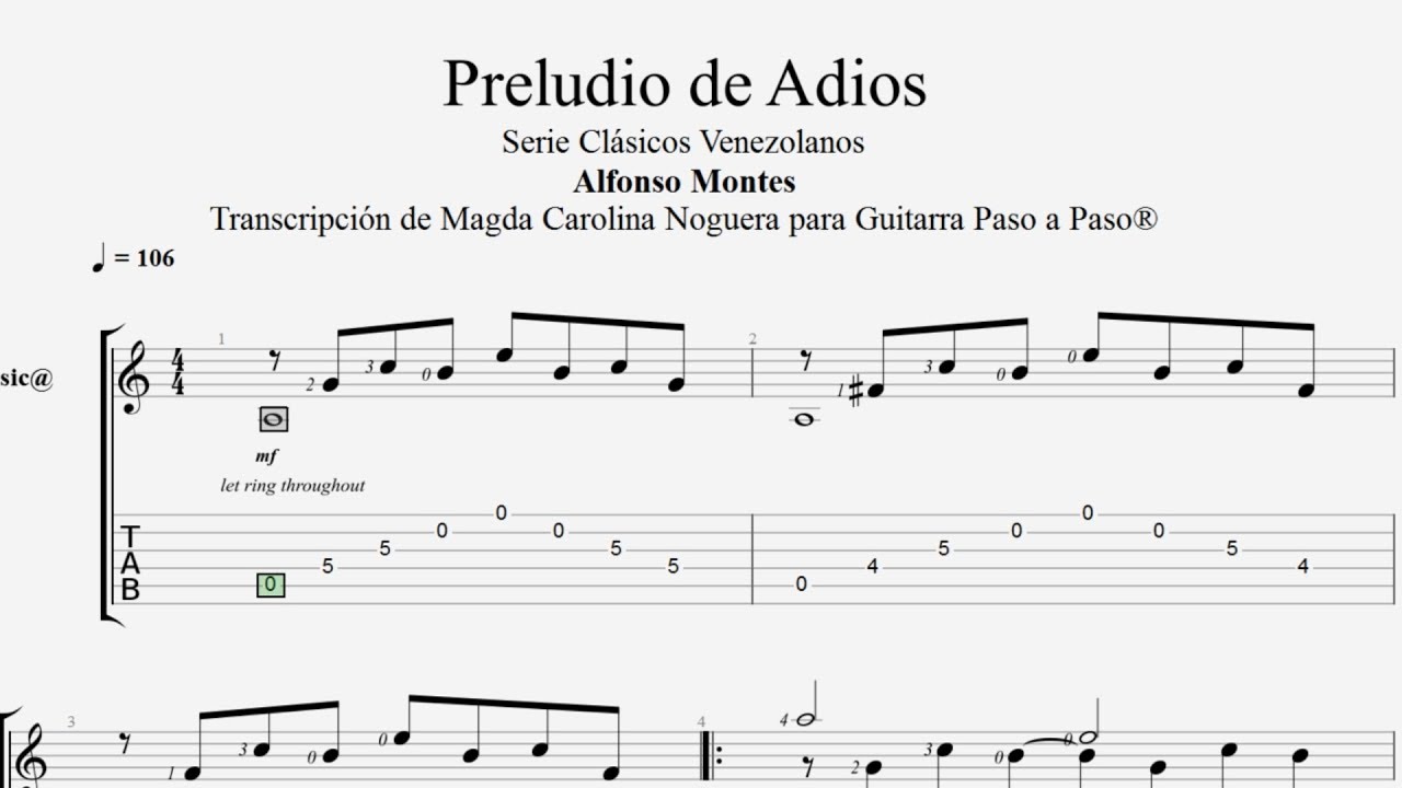 Preludio de Adios - A. Montes - Tablatura por Magda Noguera...
