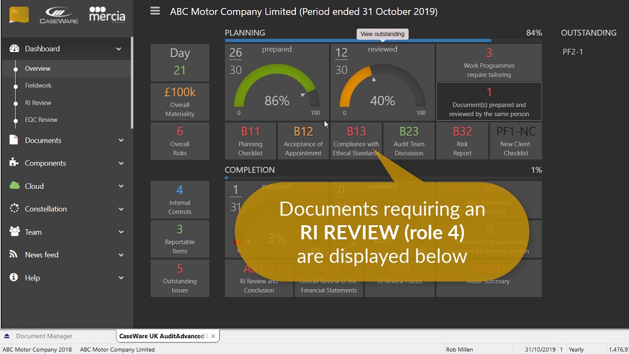 CaseWare Audit Software - NEW dashboard help