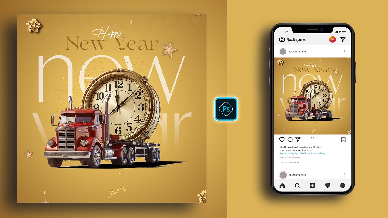Happy New Year 2026 Social Media Banner Design in Photoshop | Step-by-Step Tutorial