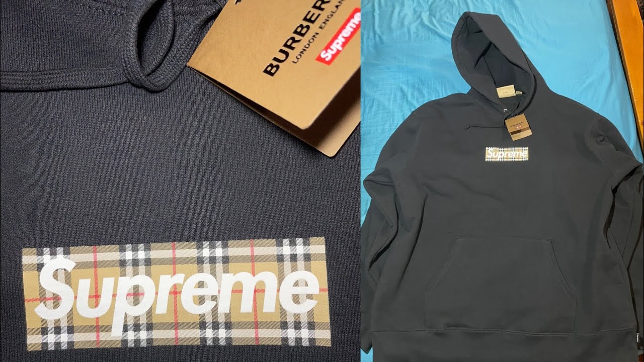 A quick look at the Supreme x Burberry Box Logo Hooded Sweatshirt.