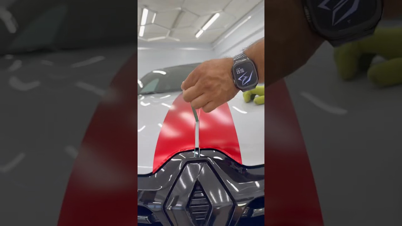 Custom Red Vinyl Stripes on Arcana Hood