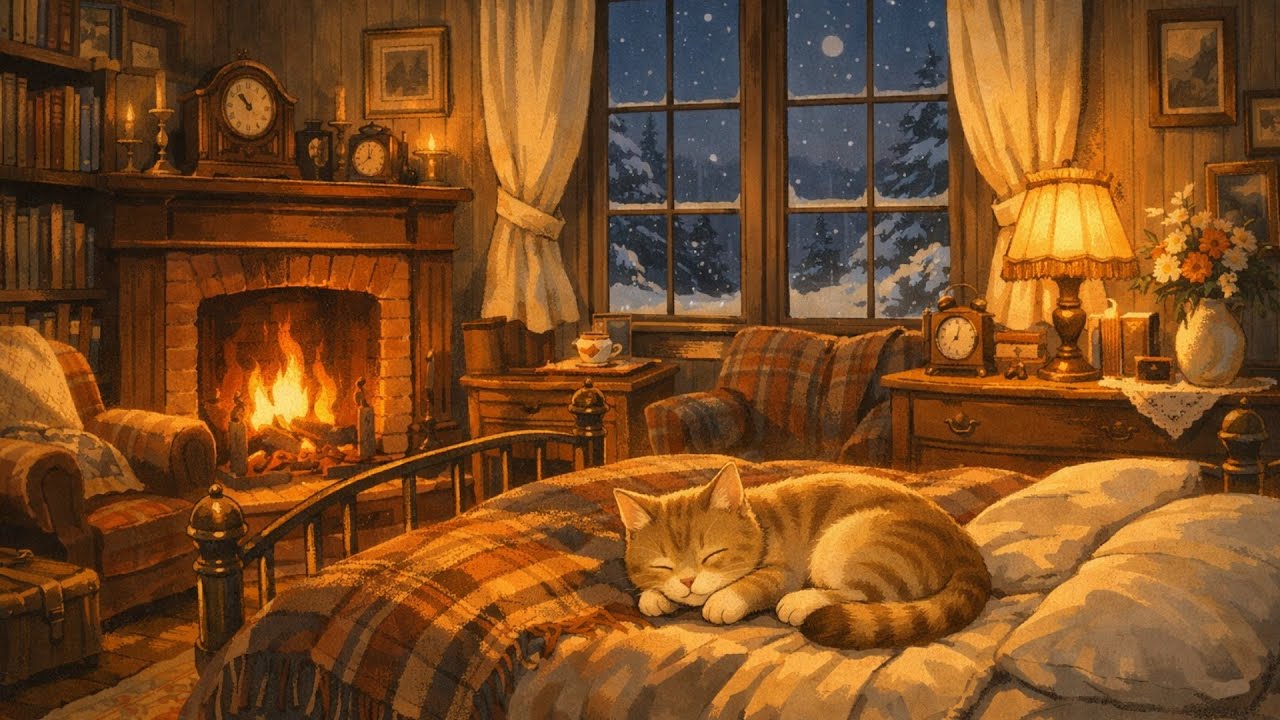 Silent snowy night with 1950s vintage oldies playing in another room | relax & cozy winter, Vol. 4