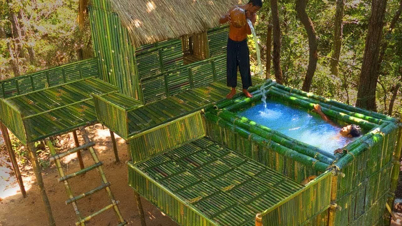 Construir la M&aacute;s Incre&iacute;ble de Bamb&uacute; Villa con Piscina pt lo Profundo de la Selva por los Antiguos H