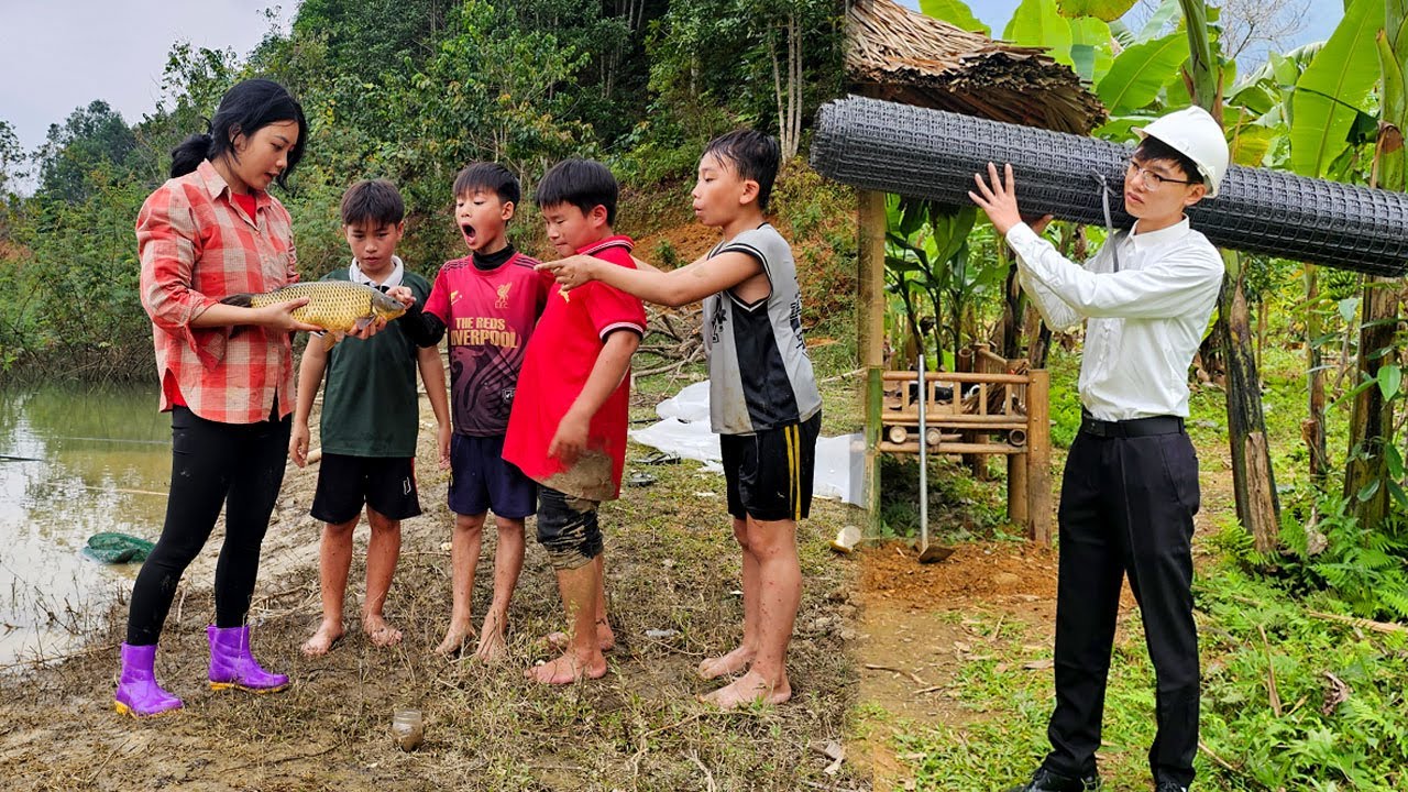 A poor single girl uses ancient tools to catch many giant fish to sell. The engineer helps the girl