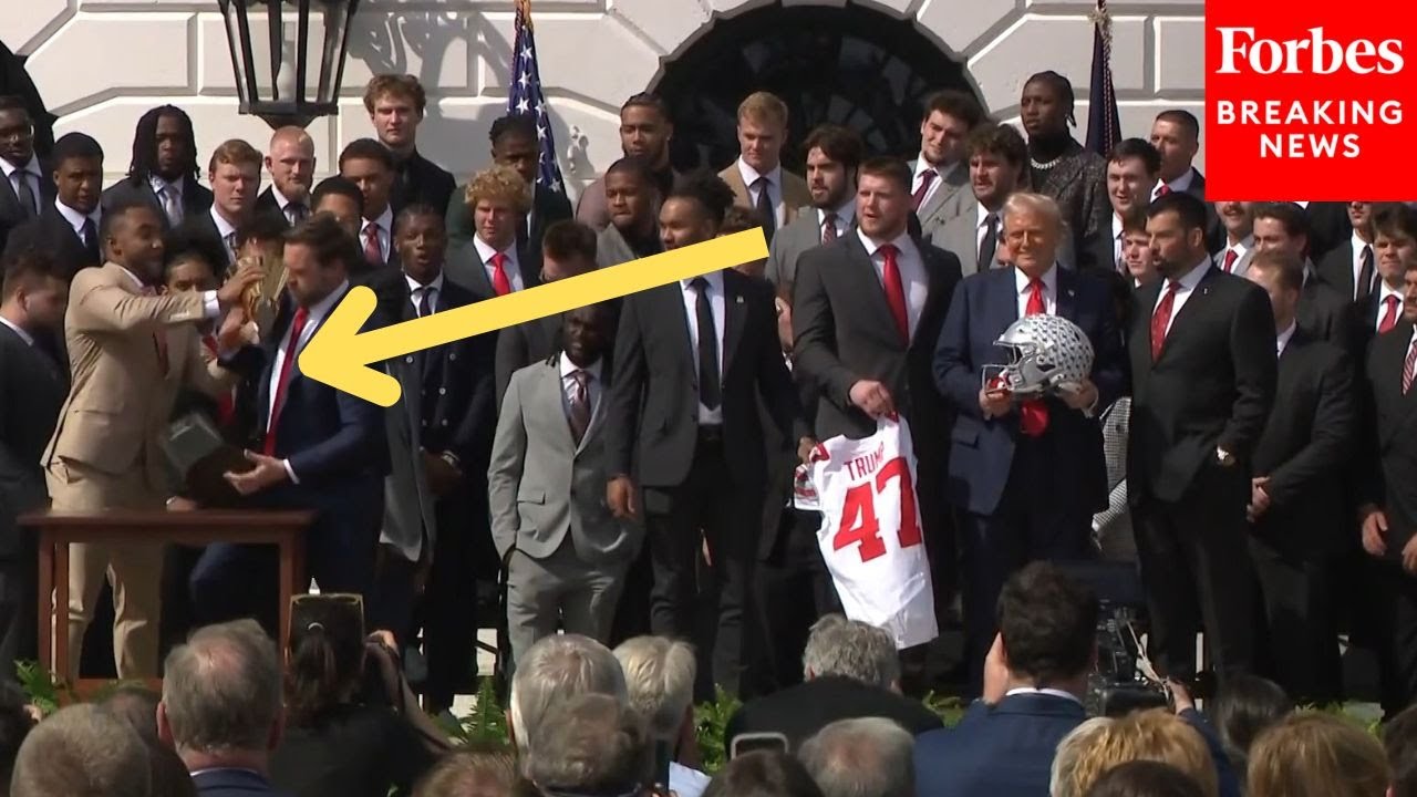 FUMBLE: VP JD Vance Has Mishap With Ohio State's College Football National Championship Trophy