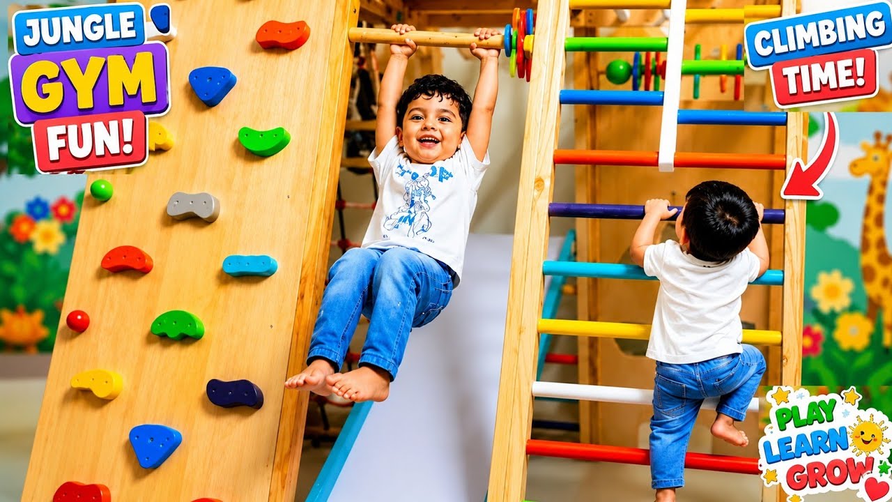 Toddler Jungle Gym Adventure! 🌈 Indoor Climbing Fun for Kids | Monkey Bars, Slide & Active Play