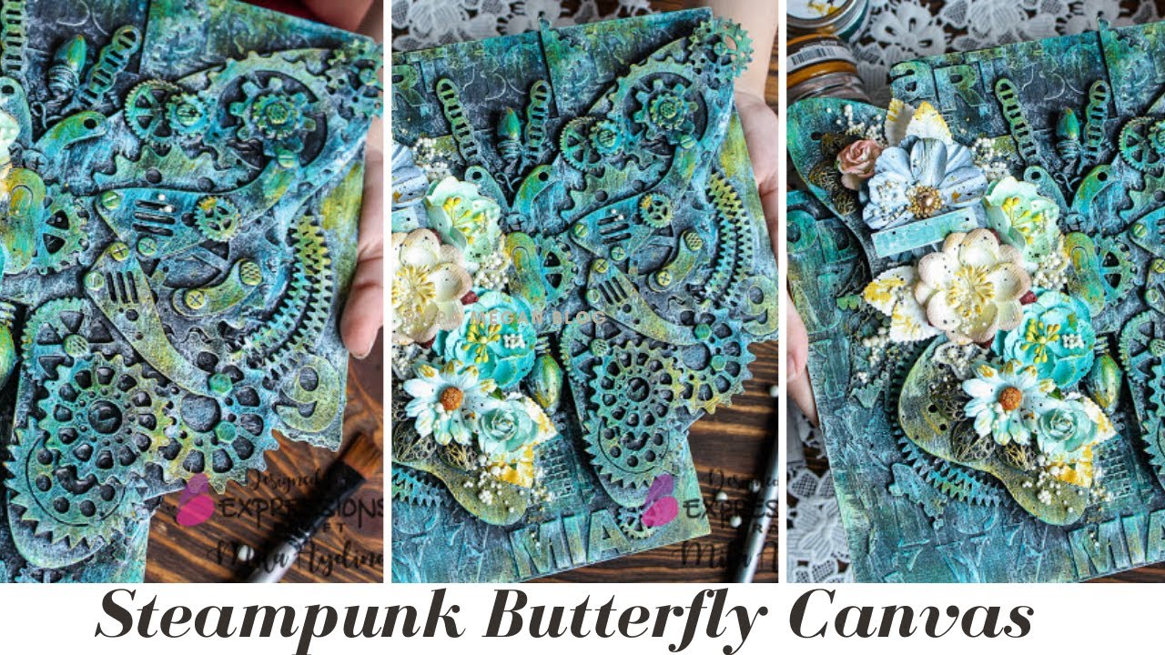 Steampunk Butterfly Canvas | Butterfly Mixed Media Canvas | Creative ideas using chipboard cutouts