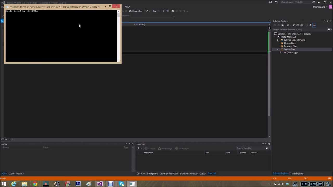 Microsoft Visual Studio 2013 C++ Hello World
