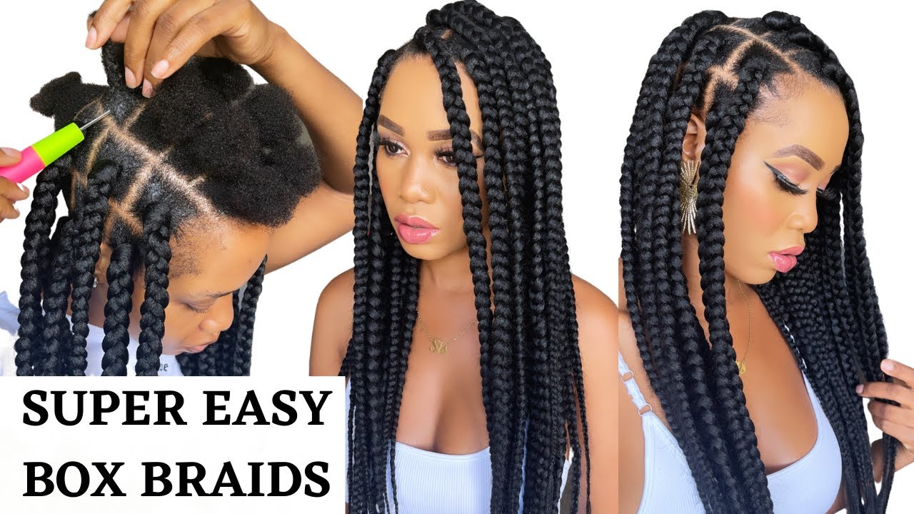 🔥SUPER  EASY BOX BRAIDS /🚫NO RUBBER BANDS / TENSION FREE / CROCHET METHOD /Protective Styles / Tupo1