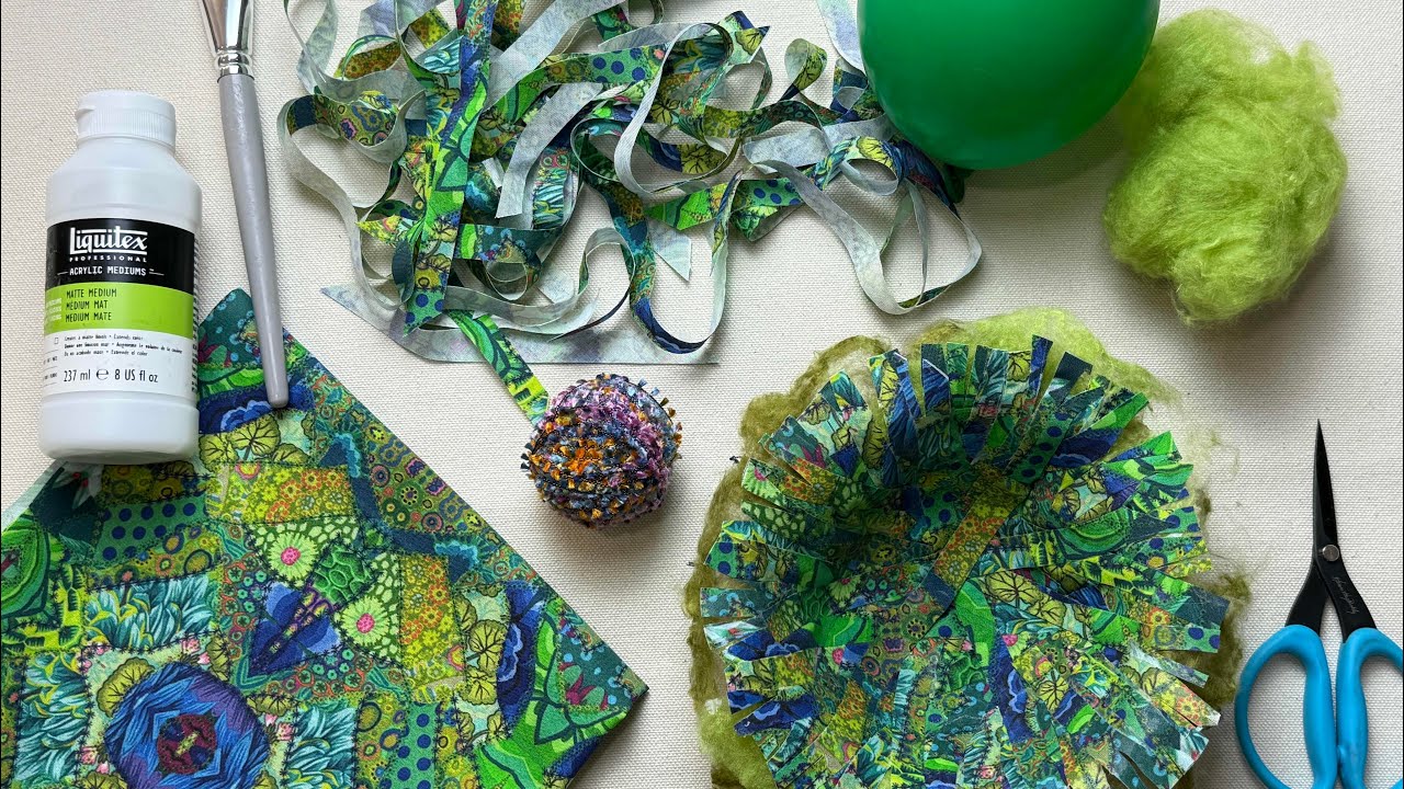 Experiment with Scraps, Balloons, Textiles, Fiber, Glue, No Sew Fiber Vessels  #scrapfabricprojects