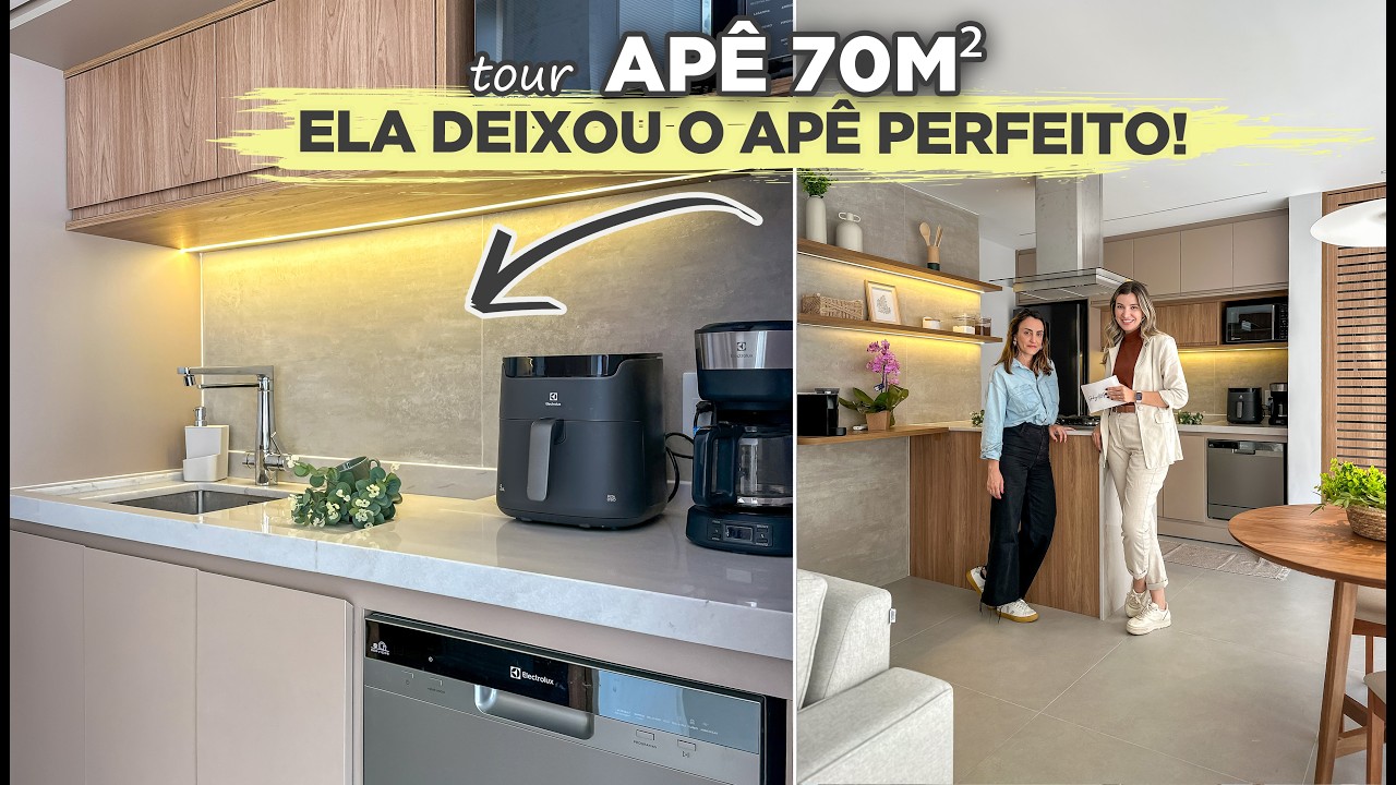 TOUR APÊ com CORES NEUTRAS, CLEAN e MODERNO de 70m2 com COZINHA INTEGRADA | Gaby Garciia