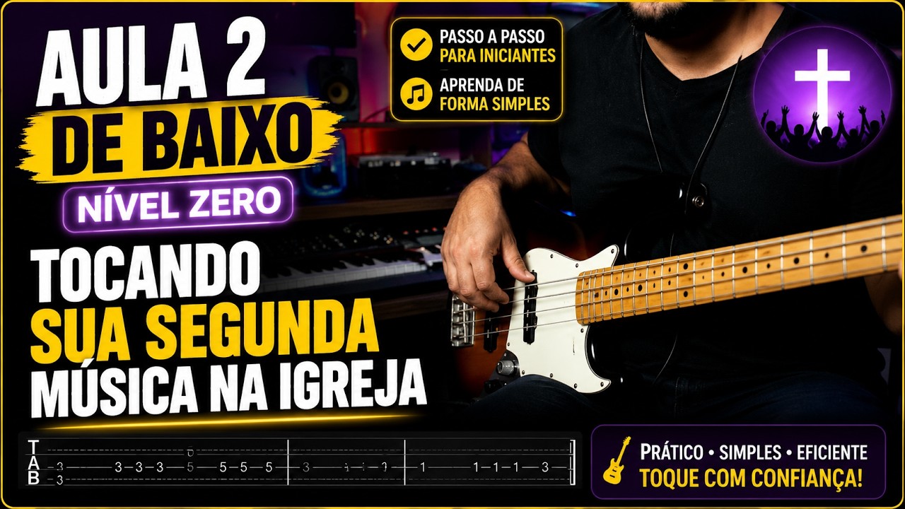 ✅ AULA 2 DE BAIXO - NÍVEL ZERO - TOCANDO SUA SEGUNDA MÚSICA NA IGREJA (GRANDE É O SENHOR)