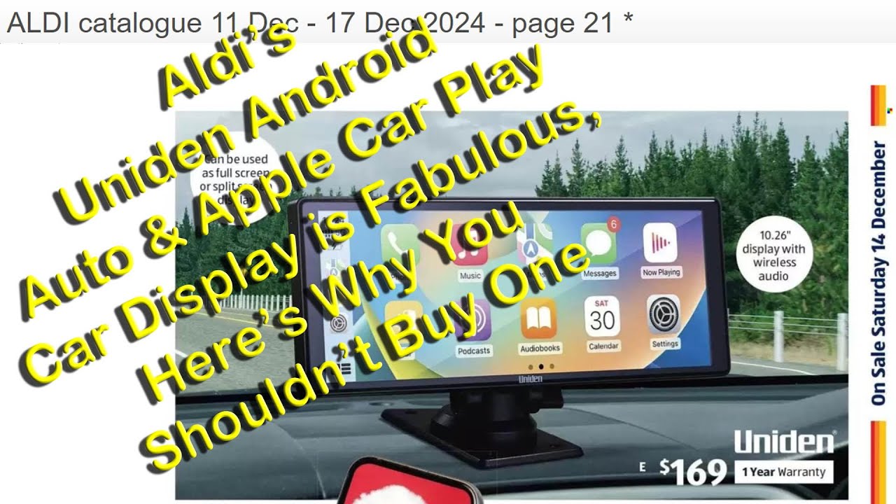 Универсальный беспроводной автомобильный дисплей Uniden с поддержкой CarPlay и Android 10,26 дюйм...