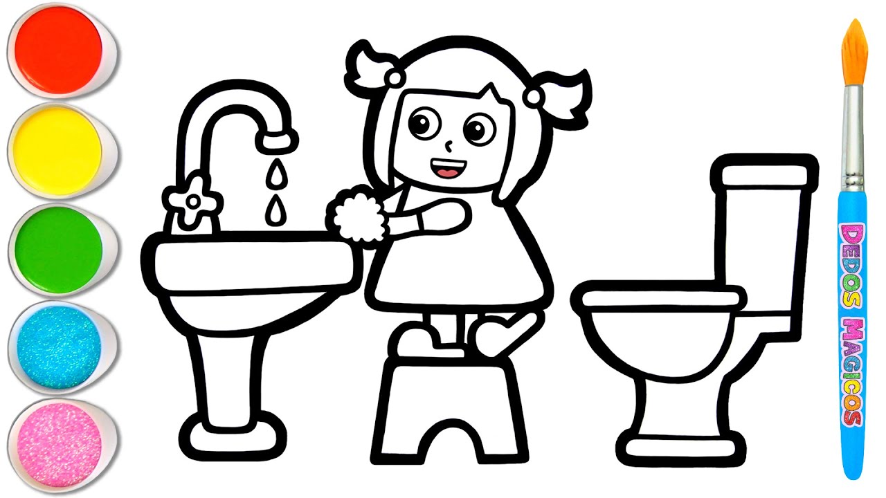 Dibuja y Colorea la Imagen de una Niña Lavándose las Manos 🧼🤚🧼 Buenos Hábitos #105